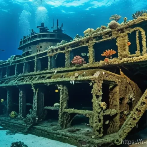 Home 22 마셜 제도에서 발견된 해저 보물 및 난파선 - **"A vast underwater scene depicting the sunken USS Saratoga aircraft carrier in Bikini Atoll. The i...