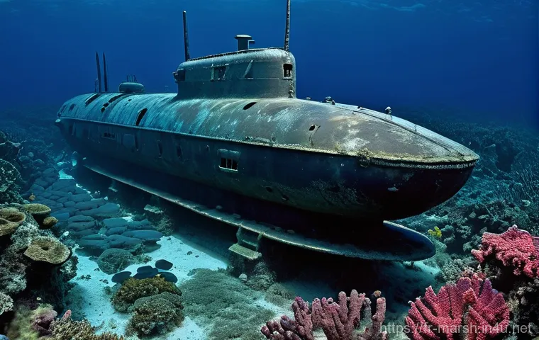 마셜 제도에서 발견된 해저 보물 및 난파선 - **"A vast underwater scene depicting the sunken USS Saratoga aircraft carrier in Bikini Atoll. The i...