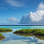 Home 9 마셜 제도에서 유명한 사건 사고 - **Prompt: "A serene, tropical Marshall Islands atoll. In the mid-ground, a slightly weathered concre...