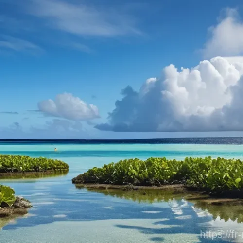 Home 21 마셜 제도에서 유명한 사건 사고 - **Prompt: "A serene, tropical Marshall Islands atoll. In the mid-ground, a slightly weathered concre...