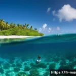 Home 13 마셜 제도 서핑과 해양 스포츠 - **Image Prompt: Pristine Marshall Islands Surf Session**
A lone surfer, wearing vibrant board sh...