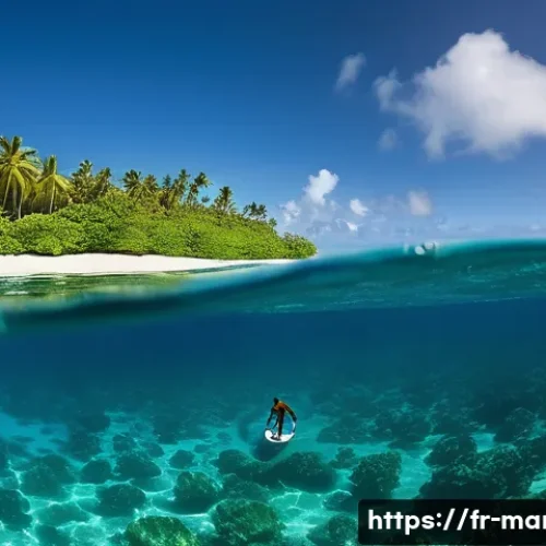 Home 7 마셜 제도 서핑과 해양 스포츠 - **Image Prompt: Pristine Marshall Islands Surf Session**
A lone surfer, wearing vibrant board sh...