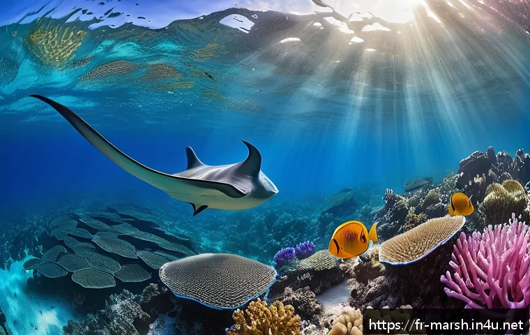 마셜 제도에서의 스노클링 포인트 - A vibrant underwater scene showcasing an intact coral reef in the Marshall Islands, featuring divers...